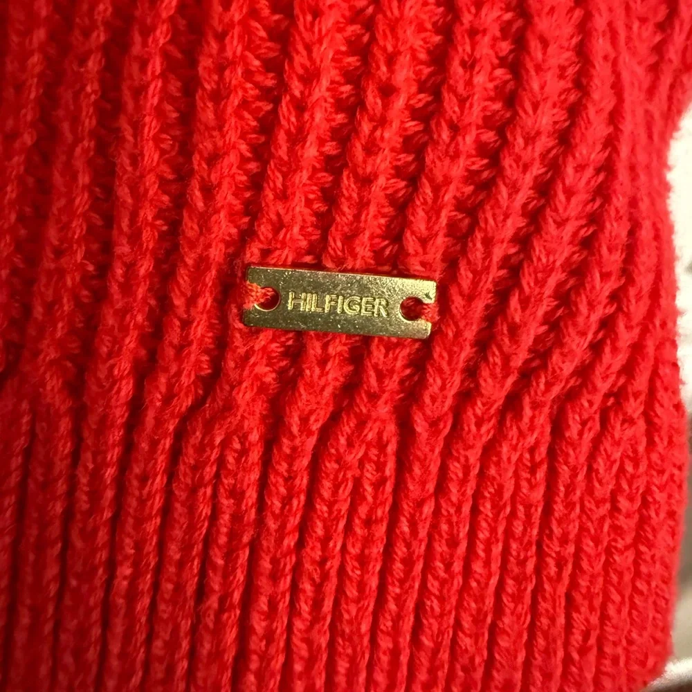 Tommy Hilfiger Size Medium Red Cowl Neck Long Sleeve Ribbed Cotton Sweater - Picture 5 of 10